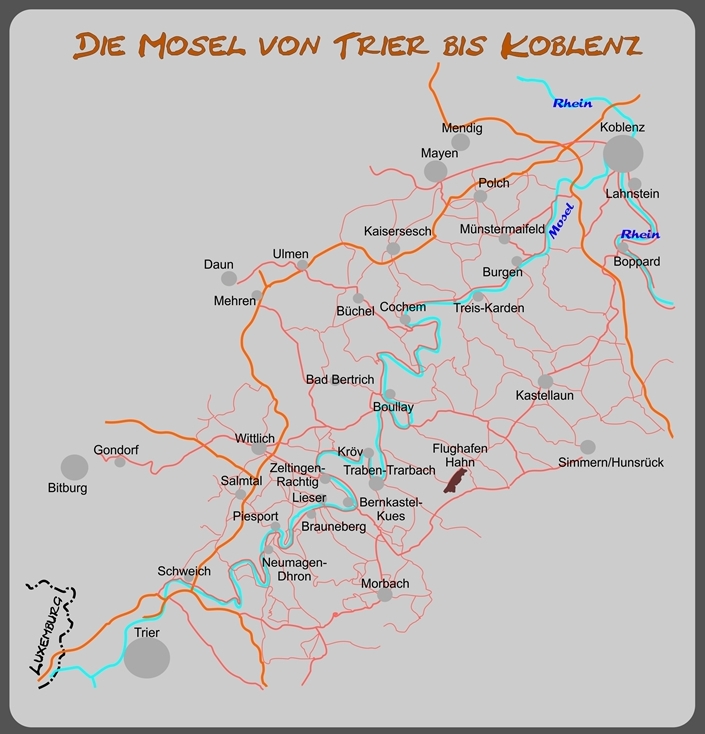Regiongrafik der Mosel von Trier bis Koblenz